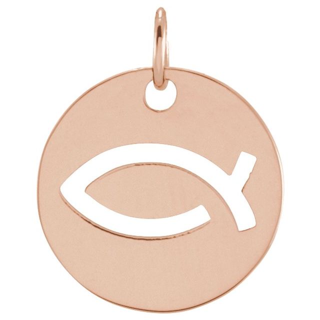 14 Karat Rose Gold Small Ichthys Fish Round Disc Pendant or Necklace