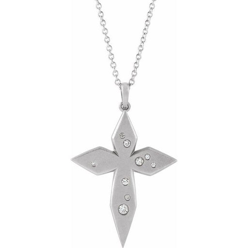 White Gold Kite Shaped Cross Pendant Necklace Diamond Accented - Includes Chain - 14K White Gold - .08 CTW Natural Diamonds