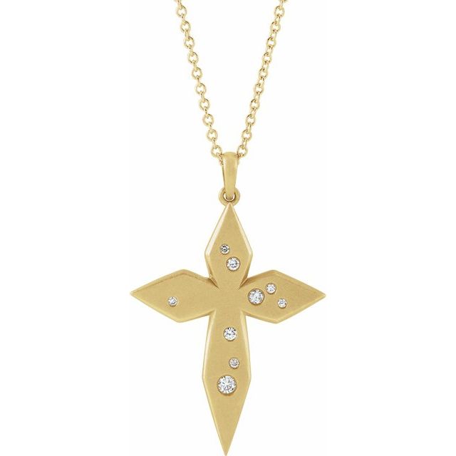 Contemporary Kite Shaped Cross Pendant Necklace with Galaxy Diamond Accents in 14 Karat Yellow Gold - .08 CTW Natural Diamonds - with Included Neckchain