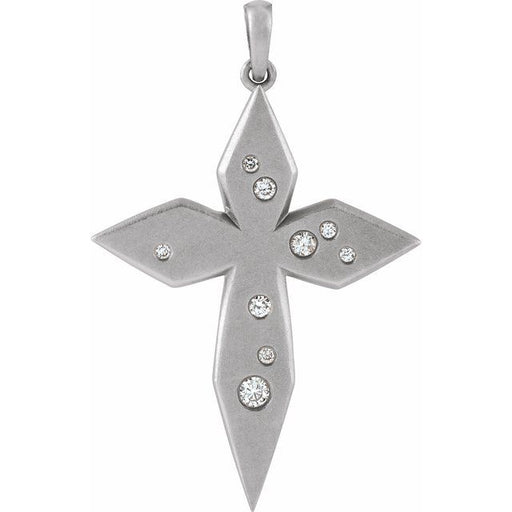 Diamond Accented Kite Shaped Cross Pendant in 14K White Gold - .08 CTW Natural Diamonds