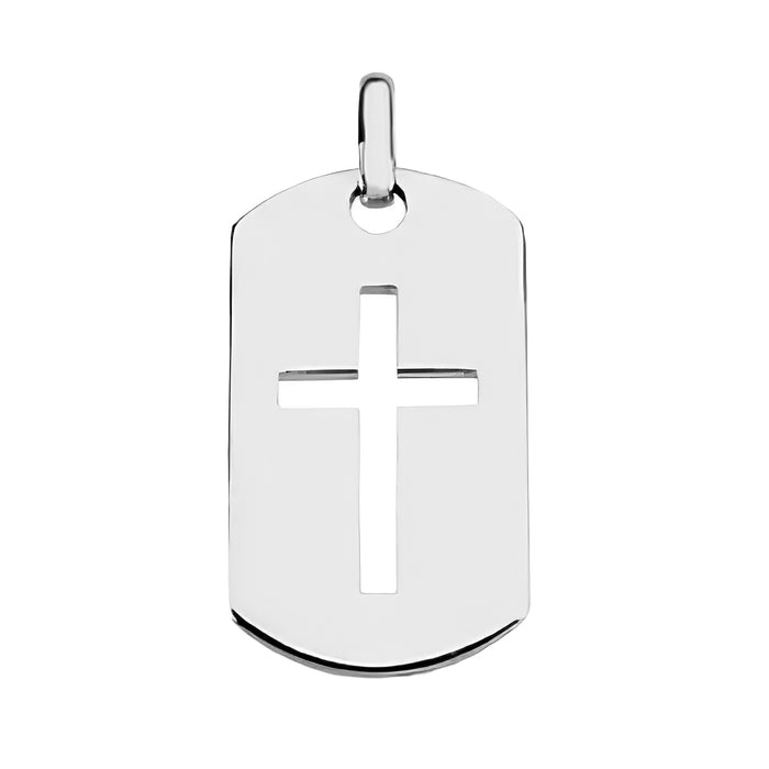 Open Cross Dog Tag Pendant in Solid 14 Karat White Gold