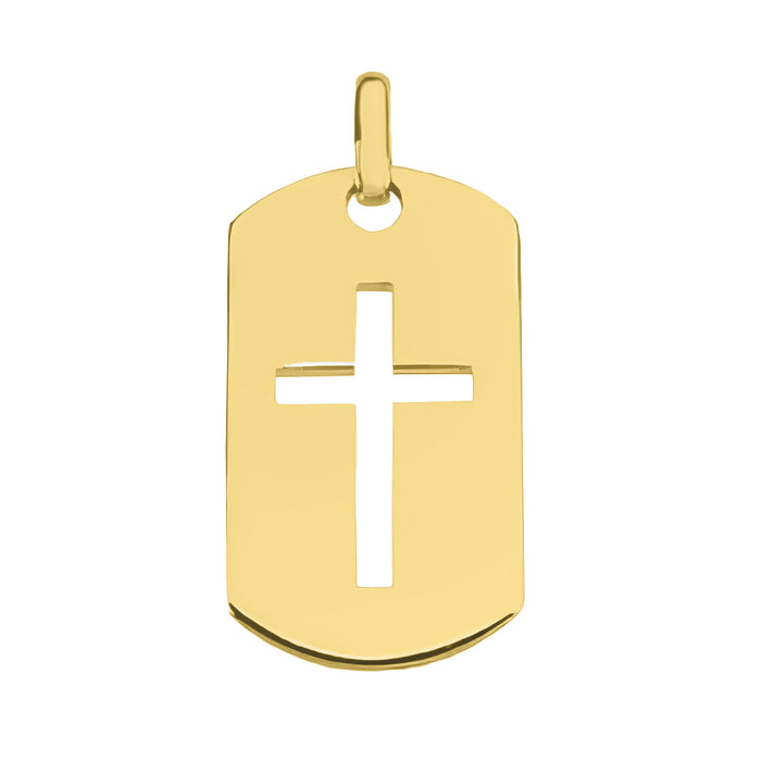 Solid 14K Yellow Gold Dog Tag Open Cross Pendant