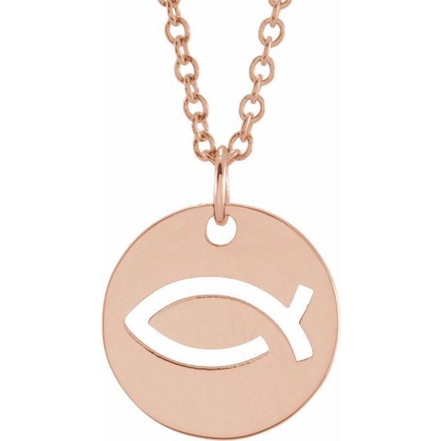 14 Karat Rose Gold Small Ichthys Fish Round Disc Pendant or Necklace