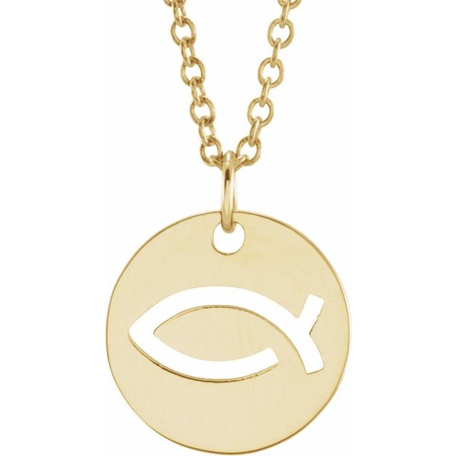 Small (Ichthus) Fish Necklace or Pendant in 14K Yellow Gold